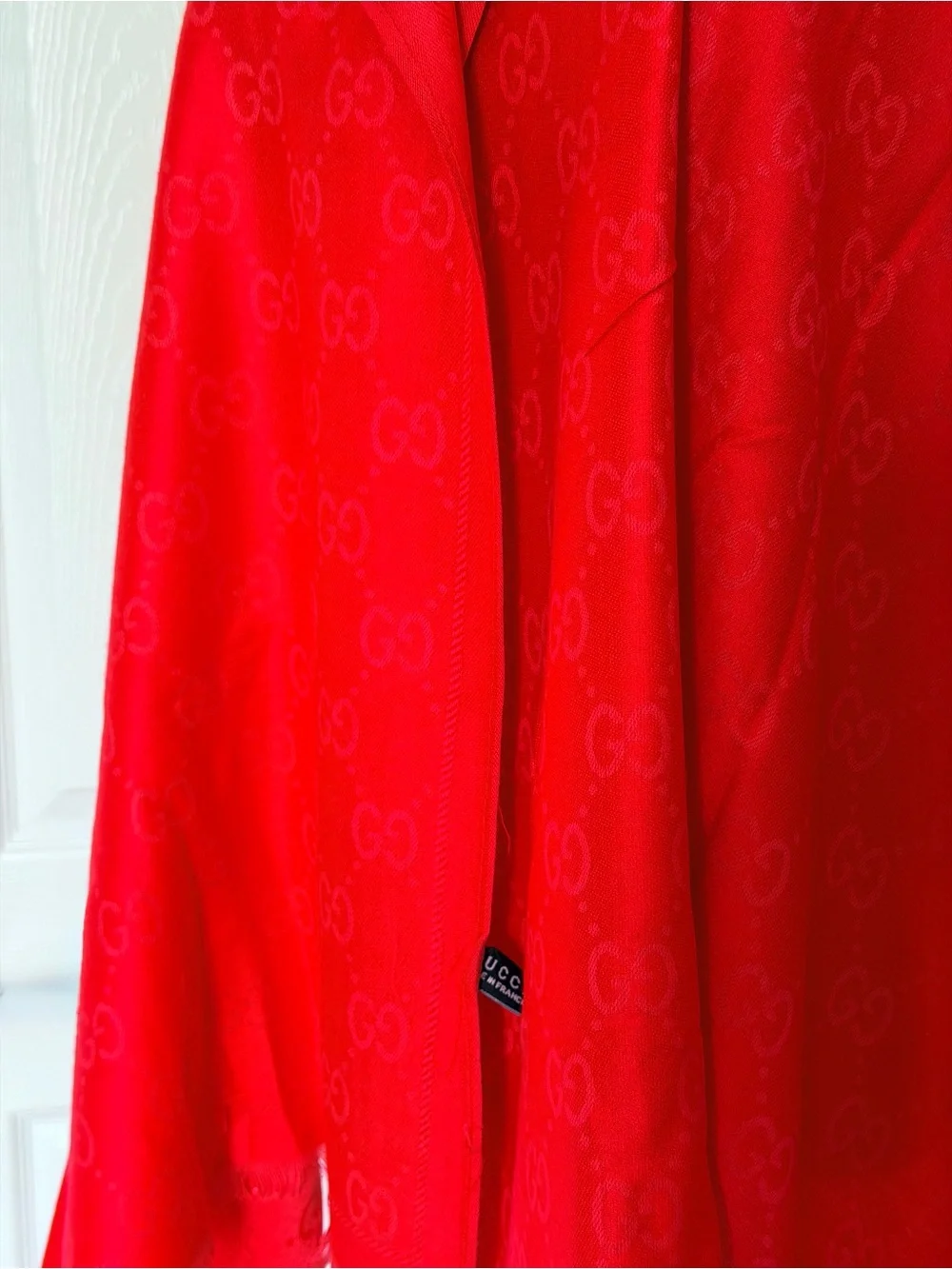 RARE Vintage Gucci 100% Wool Red Stole Shawl Wrap Scarf Made in France Large